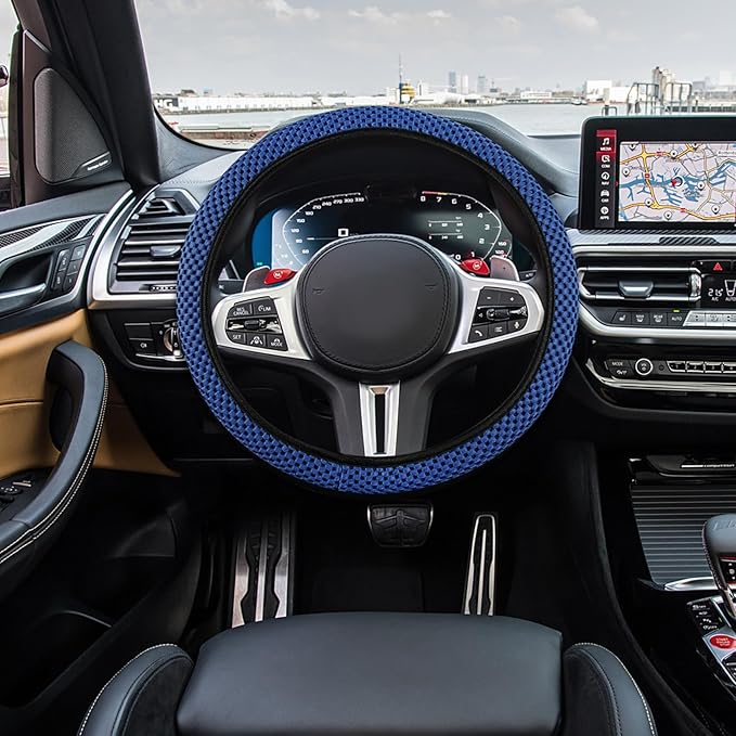 Elastic Stretch Steering Wheel Cover, Car Wheel Cover, Universal 15 Inch Car Steering Wheel Protector, Interior Accessories Microfiber Breathable Ice Silk Steering Wheel Covers for Car (Blue)