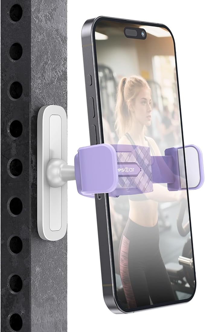 APPS2Car Gym Magnetic Phone Holder, 360 Adjustable, Compatible with 4.7-6.5" Smartphones, Alloy Base and Joint, Gym Accessories for Women, Purple
