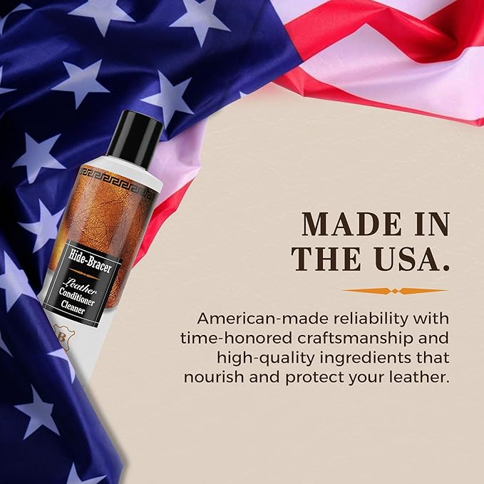 Hide Bracer Leather Cleaner and Conditioner 8 Fl oz | Cleans, Conditions, Protects | Prevents Drying, Cracking & UV Fading of Finished Leather, Furniture, Car Seats, Saddles & Purses