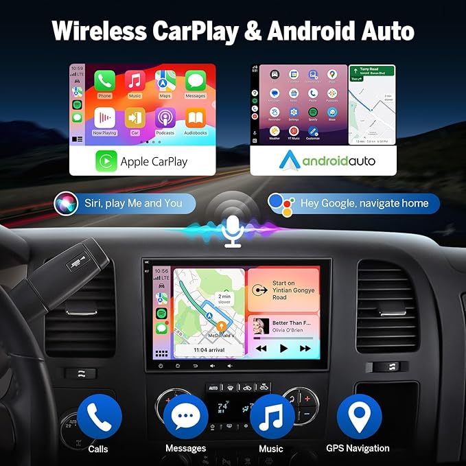 EononGMX7A 4G+64G Android 14 Car Stereo Compatible with,GMC/Chevy/Buick Wireless CarPlay & Android Auto, 8 Inch Touchscreen Car Radio, SWC, Bluetooth, Navigation, Rear Camera (GMX7 Upgraded)