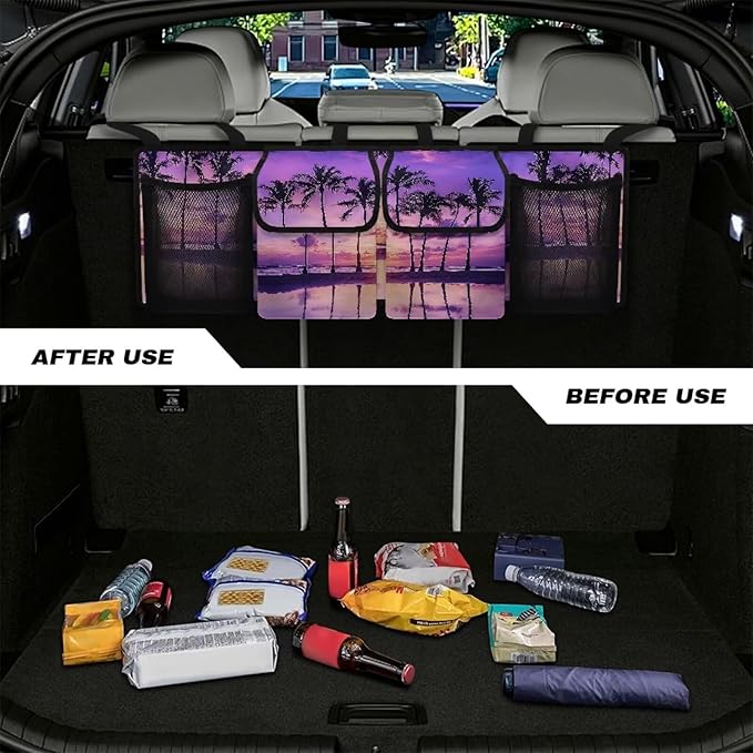 Purple Palm Trunk Organizer with Removable Storage Bag-Collapsible Multi Compartments Foldable Magnetic Cover Cargo Storage Suitable for Any Car, SUV, Truck, or Van