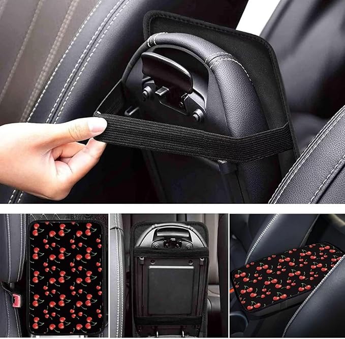 Cherry Auto Center Console Pad, Soft Car Center Console Covers Auto Armrest Seat Box Cover Protector for Most Vehicle SUV Truck