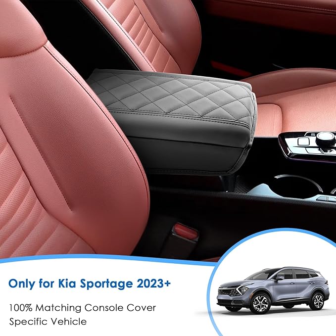2025 2026 Sportage Console Cover for Kia Sportage (LX/EX/X-Line/SX/SX Prestige/X-Pro/X-Pro Prestige), Waterproof &Cushion Leather Armrest Cover 2026 2025 Sportage Hybrid Accessories - Padded