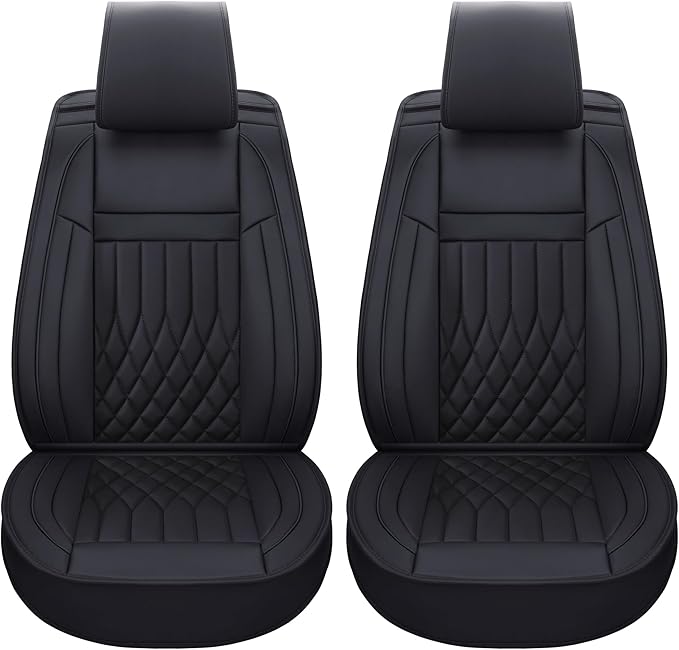 Aierxuan Front Car Seat Covers Universal Fit for Honda Civic Accord CRV, Toyota Camry Prius Rav4 Corolla, Kia, Lexus, Nissan, Mazda, Jeep Cherokee and Most Cars, with Waterproof Leather (Black)