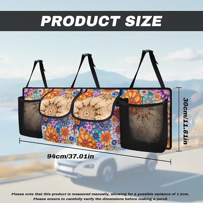 Foldable Auto Hanging Seat Back Storage Bohemian Mandala Floral Blossom Car Organization Women Trunk Hanging Storage Bag