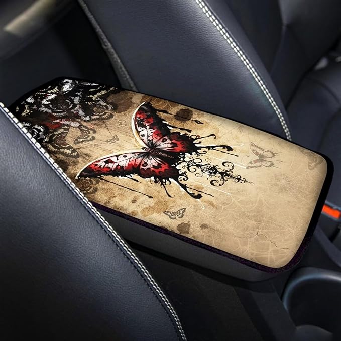 Dreaweet Gothic Butterfly Center Console Cover Car Accessories Interior Soft Comfort Vehicle Center Console Armrest Cover Pad Universal Fit Most Cars SUV Sedan