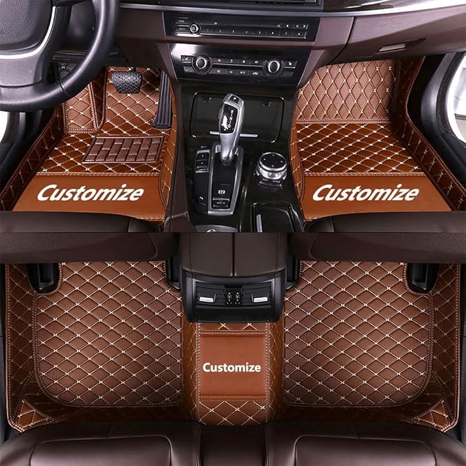 Custom Making Car Floor Mats for 90% Car Model Luxury Leather All Weather Waterproof Anti-Skid Full Coverage Liners (Brown)