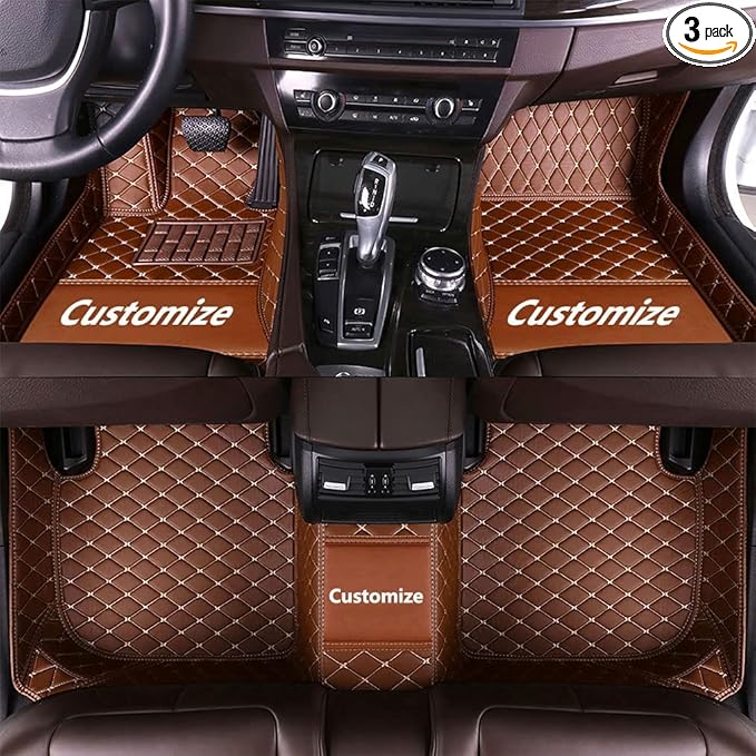 Custom Fit Car Floor Mats - Full Coverage Automotive Leather Floor Liners for Most Vehicles by MingyunSM (Brown)
