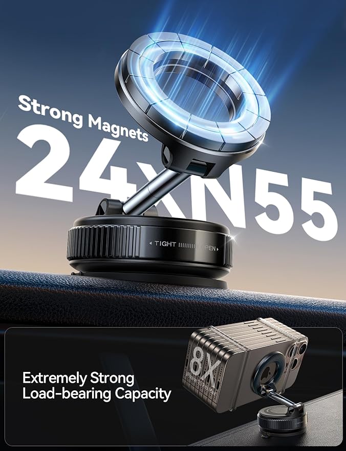 JOYROOM Vacuum Magnetic Phone Holder for Car, Strongest Suction Cup Phone Mount, 360° Adjustable Magsafe Car Mount, Foldable Car Phone Holder for iPhone 17 Pro Max 16 15 14 13 12 Plus/Android