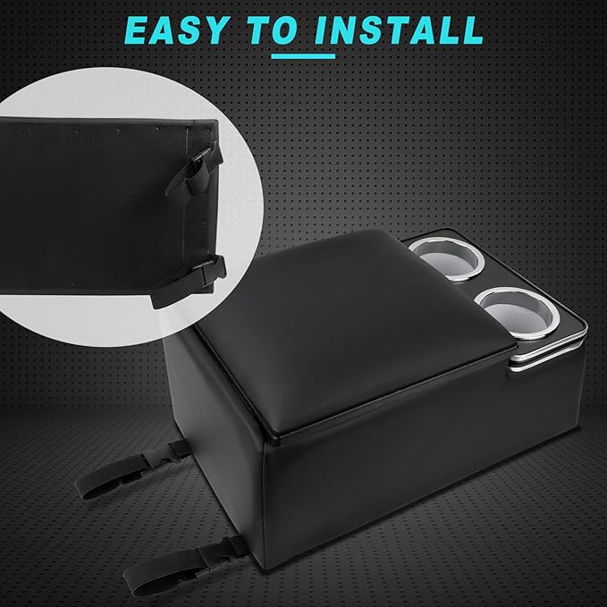 Universal Car Center Console Organizer with Cup Holder& Phone Holder, Rear Bench Seat Consoles with Armrest Middle Storage Box, Truck Seat Organizer for Car & Van & Truck Floor Cab, Black