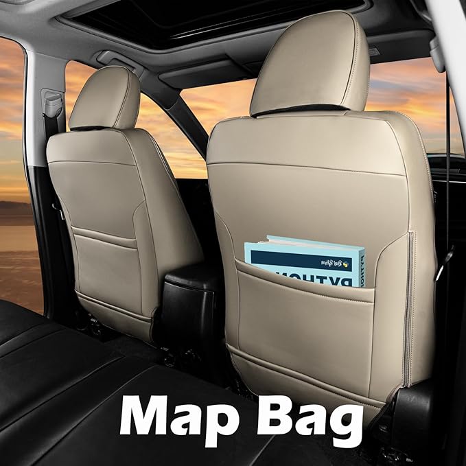 HKZ Fit RAV4 Car Seat Cover Set for 2013 2014 2015 2016 2017 2018 Toyota RAV4 Limited XLE SE Platinum Adventure-Leather(Beige)