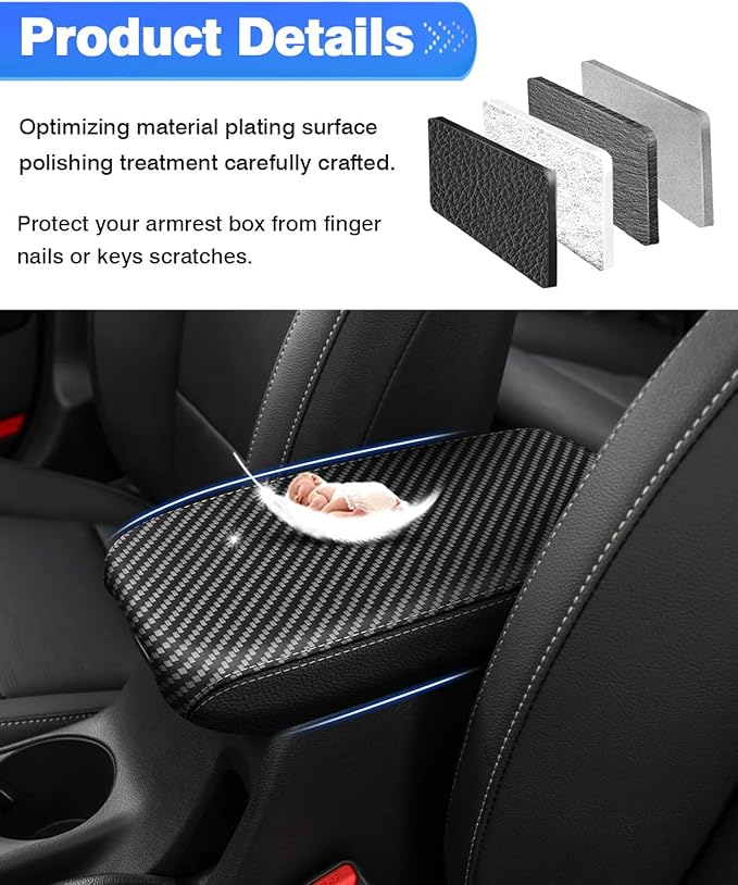 Autorder Center Console Cover for Kia Forte 2019-2024 Accessories Carbon Fiber Armrest Cover Anti-Scratch Middle Console Pad Leather Armrest Protector
