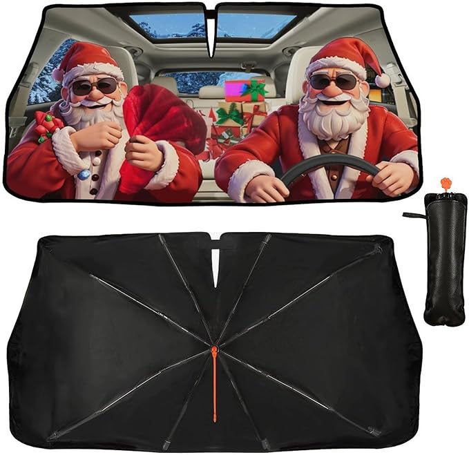 Fun Christmas Man Driving Car Windshield Sunshade Umbrella Christmas Sun Shade for Car Windshield Umbrella Upgraded Sunshades Blocks UV & Heat Front Window Shades for SUV Sedan Auto