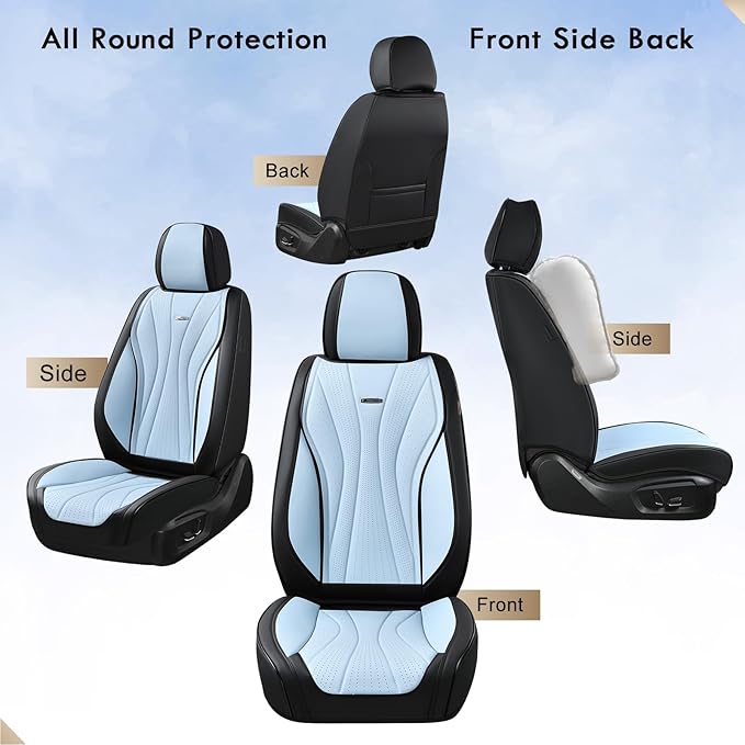Coverado Front and Rear Seat Covers, 5 Seat Universal Seat Covers, Faux Leather Seat Cover for Trucks, Waterproof Car Seat Protector, Car Seat Cover Car Seat Cushion Fit for Most Cars (Black&Blue)