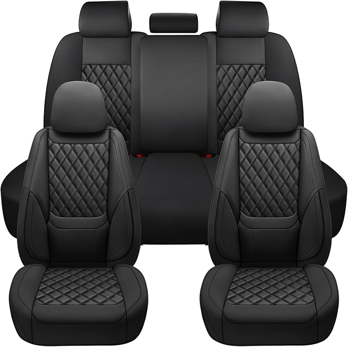 Car Seat Covers Full Set,Universal Fit for Cars,SUVs,Trucks,and Sedans with 5 Seats,Faux Leather Car Seat Cushion Compatible with Airbags,Waterproof Car Seat Protector Black