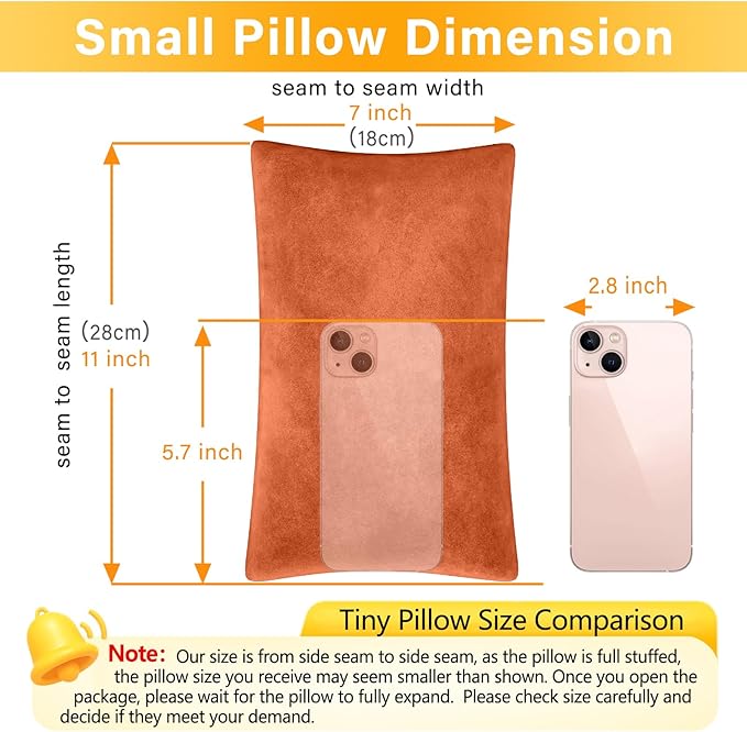 2 Pack Small Pillow, Memory Foam Mini Pillow 11 X 7 Inches for Travel, Sleeping, Nap and Neck, Knee, Lumbar Support, Tiny Cushion for Pet, Dogs (Orange)