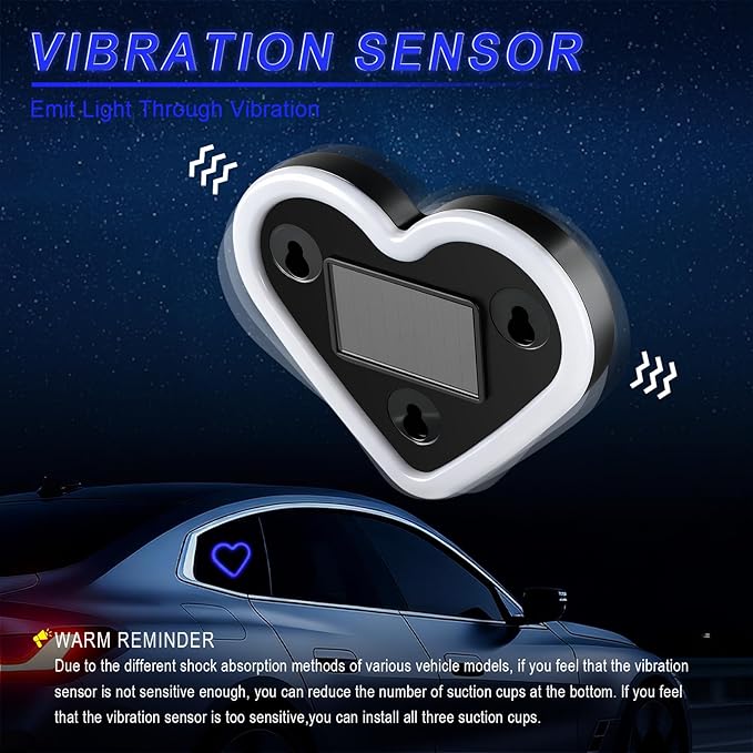 iFunyLED Car LED Interior Lights, Heart-Shaped Ambient Light for Windows, 5 Lighting Modes, Charging Through Type-c and Solar Energy, Car Decorations for Women Men, Pack of 2, (Blue)