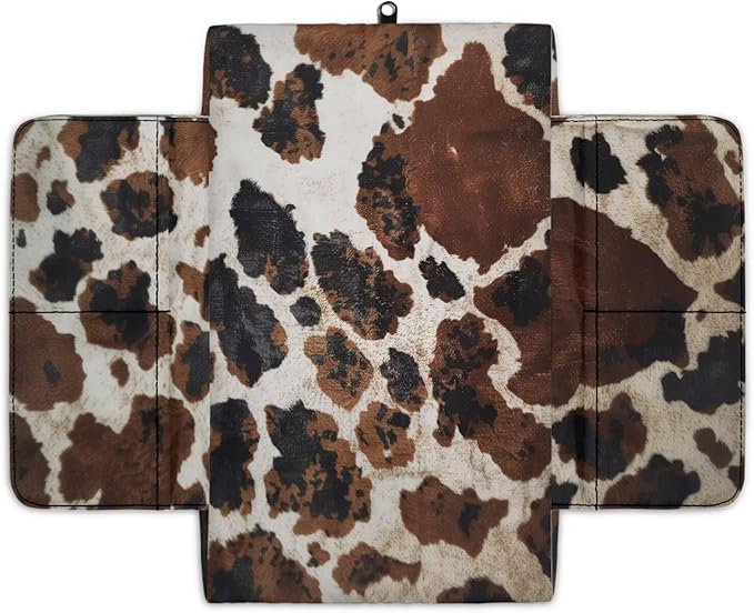 Wanyint Brown Black Cow Print Car Center Console Pad Soft Armrest Cover Protector with Pockets Storage Bag Scratch Resistant Arm Rest Covering Middle Console Pad Auto Decoration