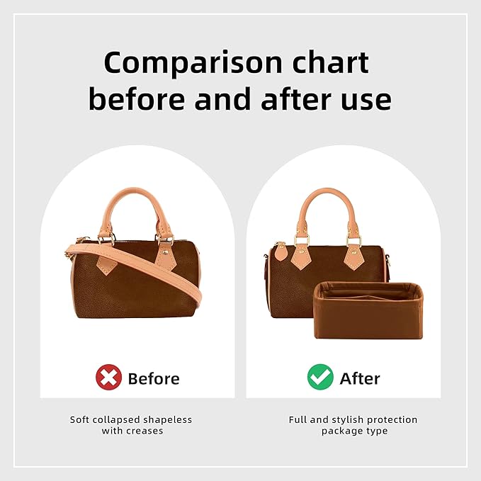 DGAZ Silk Purse Organizer Insert Fits LV Speedy 16/20/25/30/35/45 bags，Silky Smooth Bag Organizer，Luxury Handbag & Tote Shaper（Gold，SP16）