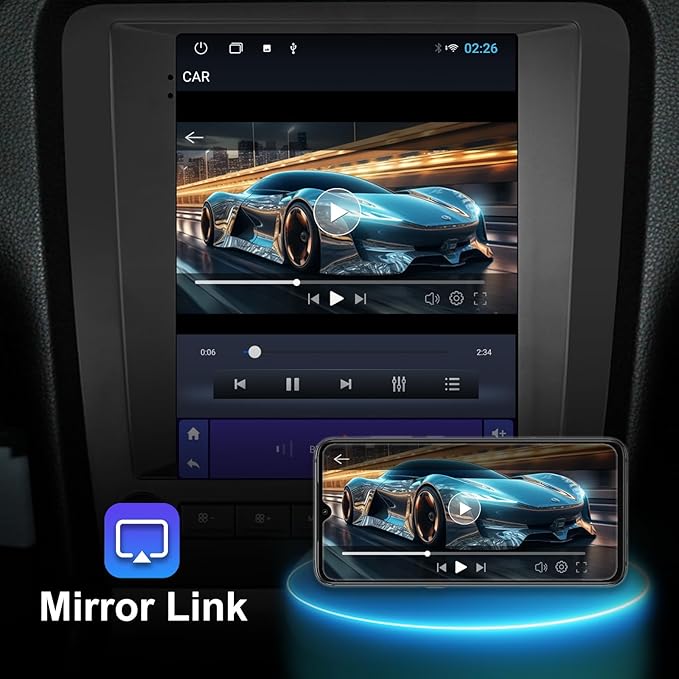 2+64G Android 14 Double Din Car Stereo for Ford Mustang 2010-2014 with 9.7 Inch Touchscreen Radio Built-in Wireless Carplay/Android Auto/GPS/Bluetooth/FM/AUX-in/Steering Wheel Controls/Backup Camera