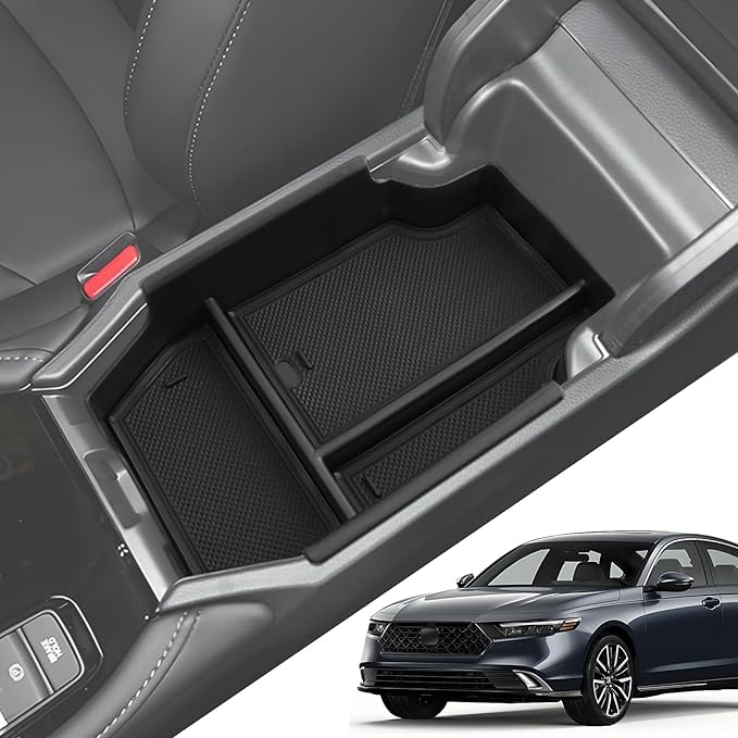 Armrest Organizer for 2026 2025-2023 Honda Accord, Center Console Organizer with Removable Rubber Mat, Center Console Tray Custom for Honda Accord Accessories, Black