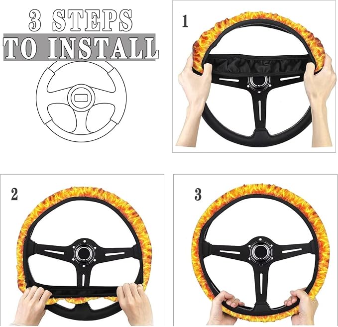 AFPANQZ Steering Wheel Cover for Women, Sweat Absorbing Non-Slip Steering Wheel Protection Case, Flame Print Machine Washable Elastic Flexible Universal 14 to 15 inch