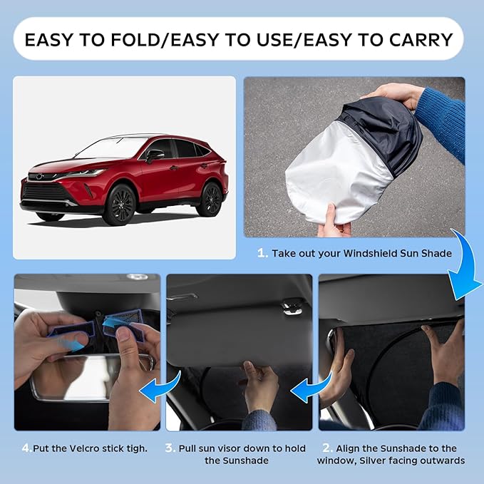 Sun Shade Sunshade for 2021-2024 Toyota Venza LE, XLE, Limited, SUV Windshield Cover, 4-Layers Sun Shield 250T Silver Sun Visor Foldable Front Window Shade Blocks UV Rays Car Accessories