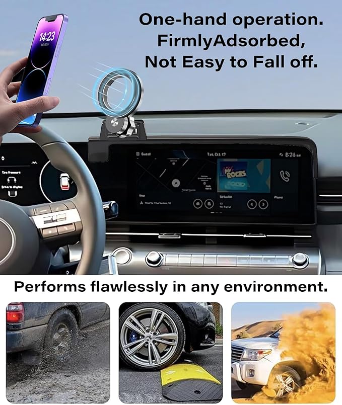 Car Phone Holder for Hyundai Kona/EV/Kona Electric 2024 2025 2026 Accessories Apply to 12.3 Inch Touch Screen Fixed Clip Magnetic Cell Phone Mount Hands-Free 360° Rotation