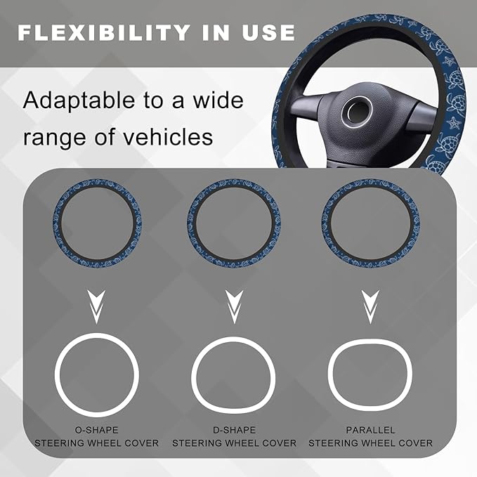 Navy Blue Turtle Steering Wheel Cover, Cute Anti-Slip Breathable Car Accessories Interior Elastic Steering Wheel Cover for Men Women Gifts Fit Auto, SUV Vans Truck Universal 14.5-15 Inch