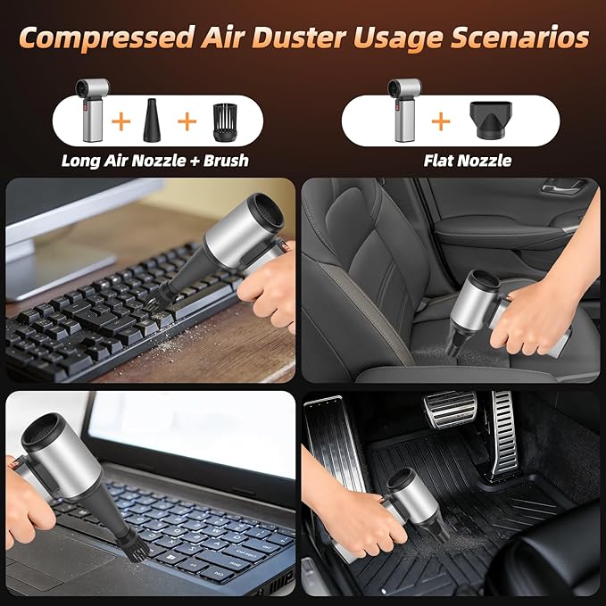 Compressed Air Duster - 130000 RPM Powerful Electric Air Duster, Multi-Gear Adjustable Canned Air, Fast Charging Duster for Computer, Keyboard, Home, Outdoor Duster