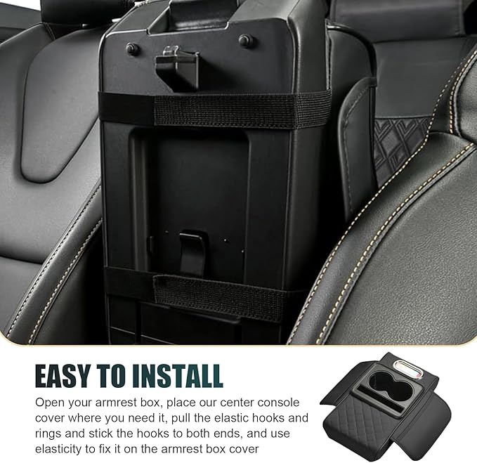 Car Armrest Cushion, Multifunctional Car Center Console Cover, 5-in-1 Automotive Center Console Cover with Storage Box, Cup Holder, Tissue Box and Phone Slot, Universal for Most Cars