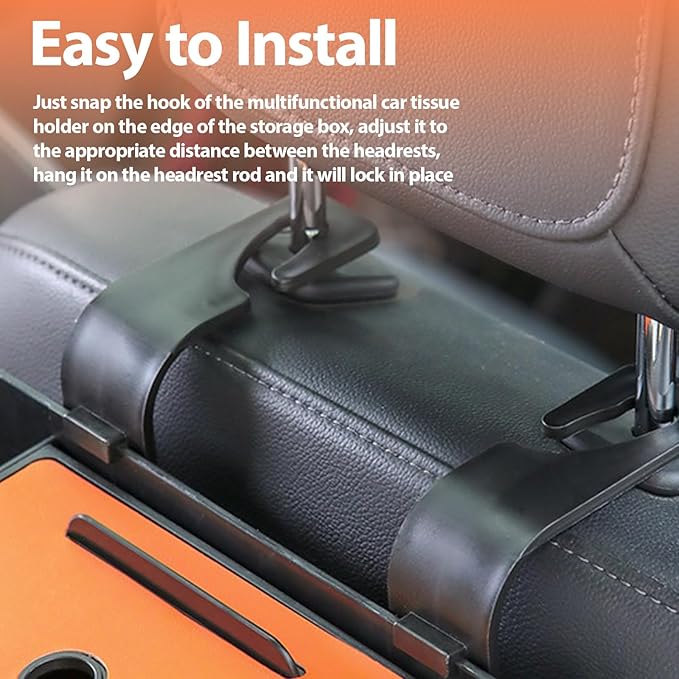 ZenChef Three-in-one Car Organizers and Storage, 2025 New Multi-function Car Tissue Holder, Multi-function Backseat Car Organizer with Cup Holder, Tissue Box, Hook (white)