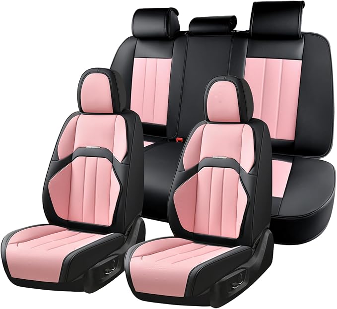 Coverado Car Seat Cover, Cover for Cars Front Seat, Premium Leather, Universal Fit Waterproof Seat Protectors, Car Seat Cushion Non-Slip for Most Cars-Blackpink
