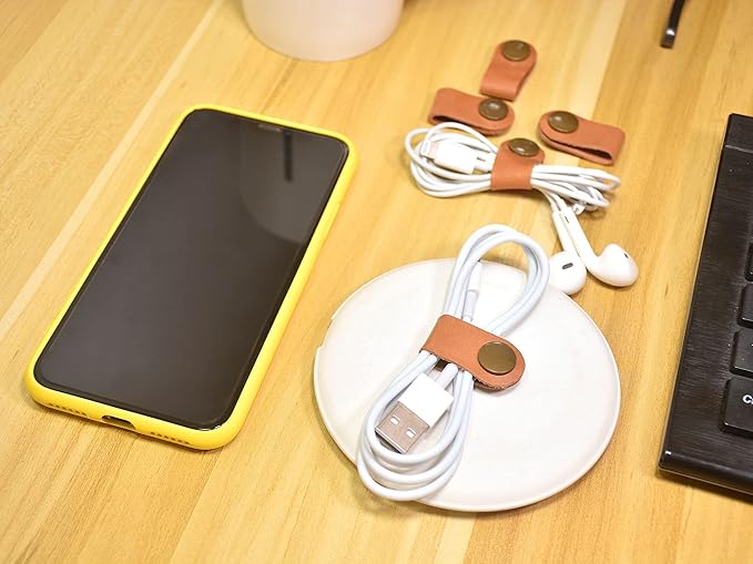 CAILLU Cord Organizer 10 Pack,Cord Holder,Cable Clips Leather,Cable Organizer USB Holder,Cord Keeper,Phone Wire Organizers Ties Mens Stocking Stuffers for men