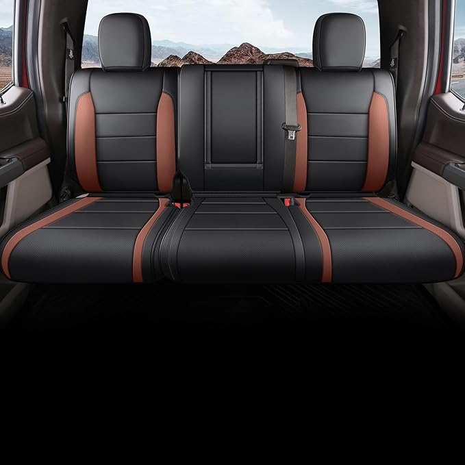 Red Rain Black and Orange Leather Seat Covers Custom Fit for 2019-2020 Ford F150 Raptor Waterproof Auto Seat Cushion Cover (Raptor-Black+Orange-2019/2020)