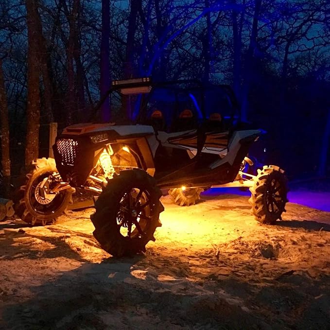 4 Pods LED Rock Light for Jeep ATV SUV Offroad Car Truck Boat Underbody Glow Trail Rig Lamp Underglow LED Neon Lights Waterproof 12V 24V Yellow Orange (Amber)