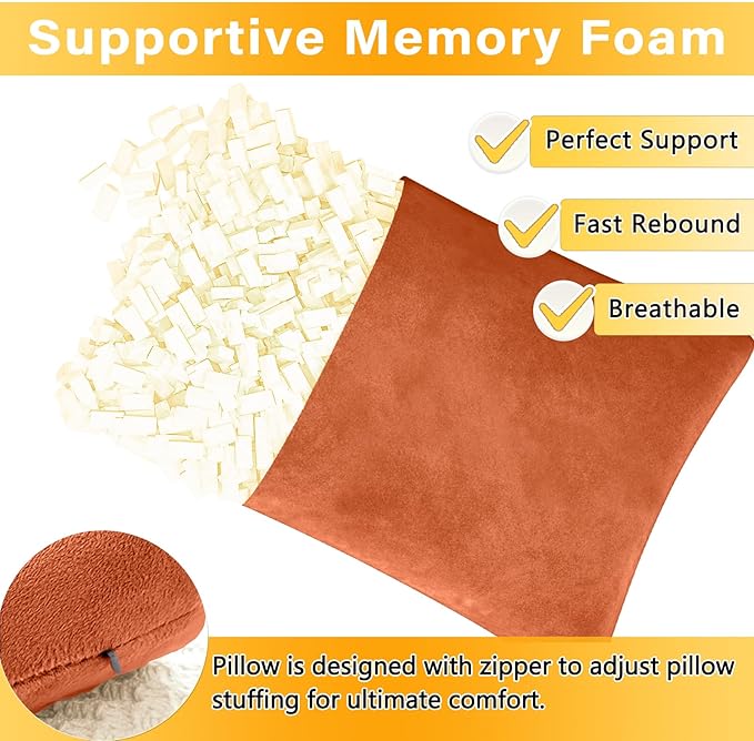2 Pack Small Pillow, Memory Foam Mini Pillow 11 X 7 Inches for Travel, Sleeping, Nap and Neck, Knee, Lumbar Support, Tiny Cushion for Pet, Dogs (Orange)