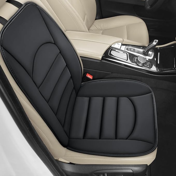 Memory Foam Car Seat Cushion with Breathable Fabric & Non-Slip Gel, Universal Fit for Car Truck Office Home 19.6x18x1.2 Black with Backrest