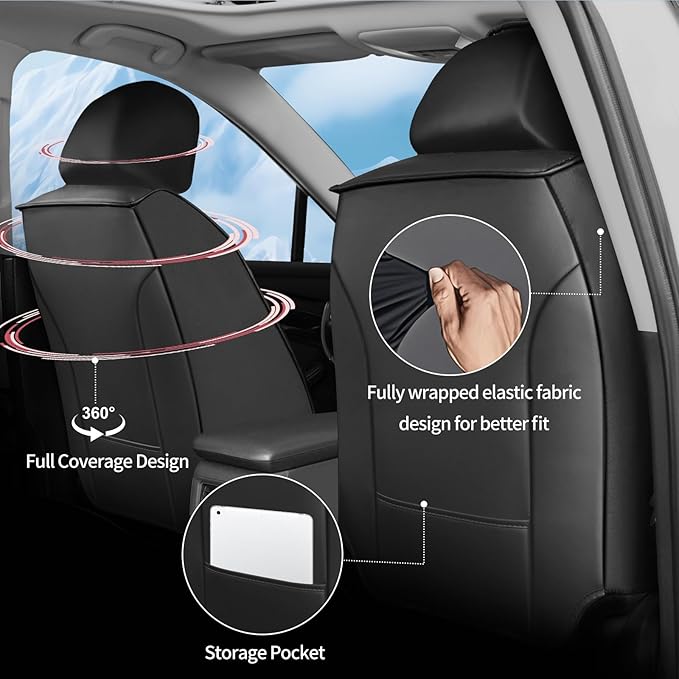 Car seat Covers Compatible with Toyota RAV4 2013 2014 2015 2016 2017 2018 SE,LE,XLE, Premium,Limited,Adventure,Leather Seat Protector Replacement,Waterproof Faux Leather(Full Set,Black&Red)
