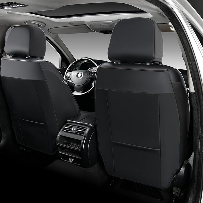FLORICH Leather Automotive Seat Covers, Waterproof Seat Covers, Black Front Car Seat Cover, Full Coverage Car Seat Covers 2 Pack Car Seat Cushion Protector Universal Fit for Most Cars SUV Trucks