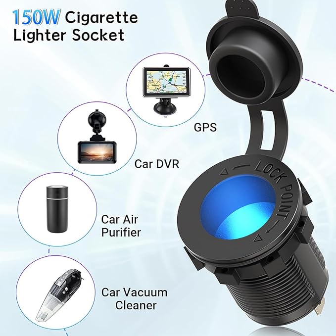 Upgraded 78W 3 Port 12V 24V USB Outlet Cigarette Lighter Socket Panel, Dual 30W PD and QC3.0 Multi Port Cylinder Charger with Button Switch and 150W Lighted Socket 2 in 1 DIY Kit for Car Boat RV, etc.