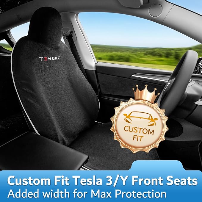 Premium Microfiber Towel Tesla Model Y Juniper/3 Seat Cover, Waterproof | Sweatproof | Machine Washable | Non-Slip, Seat Protector for Tesla Model 3/Y 2016-2026 Interior Accessories - (1Pack, Black)