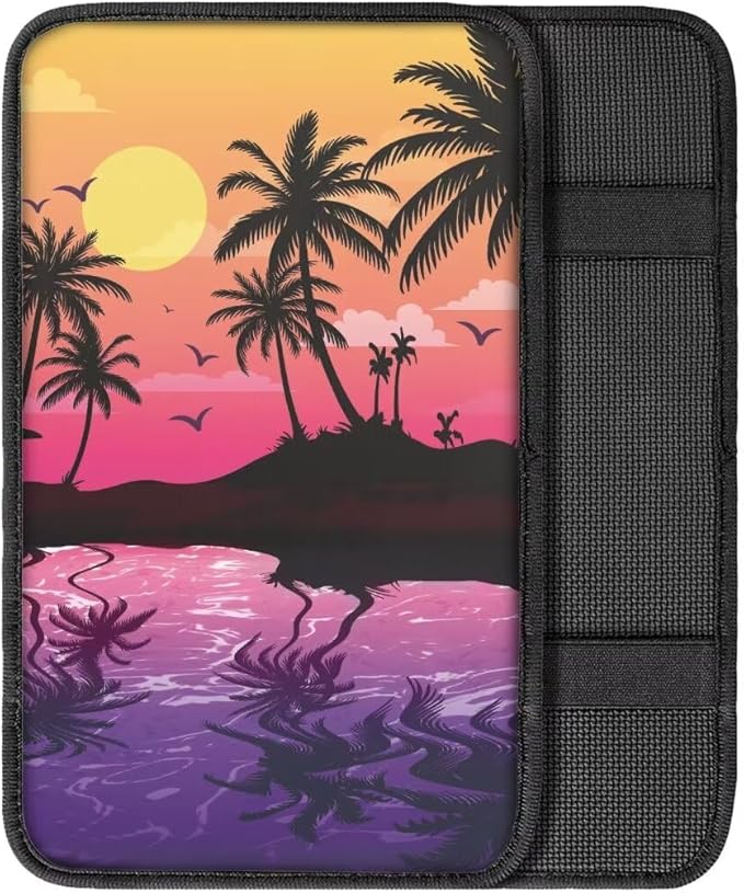 Coldinair Palm Tree Sunset Universal Car Center Console Pad Soft Armrest Protector Cover Fit for Most Vehicle,SUV,Truck,Car Interior Accessories Decor