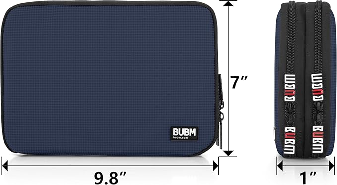 BUBM Double Layer Electronic Accessories Organizer, Travel Gear Bag for Cables, USB Flash Drive, Plug and More, Perfect Size Fits for iPad Mini (Medium, Dark Blue)