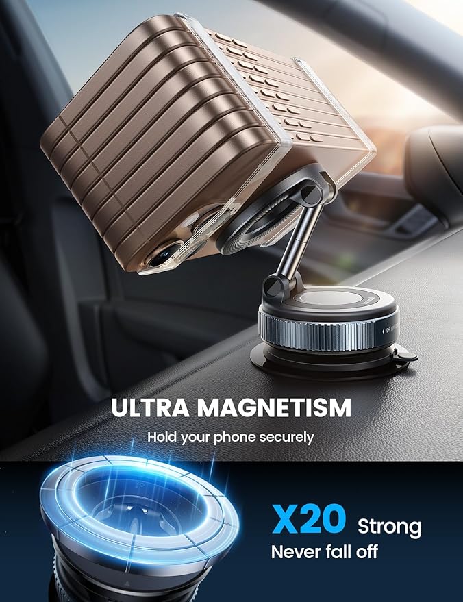 Lamicall Car Phone Holder - [70 LBS Strongest Suction] for Magsafe Car Mount, 360° Suction Cup Phone Mount Dashboard Windshield Vacuum Magnetic Phone Holder for Car fit iPhone 17/16Pro Max Mothers Day