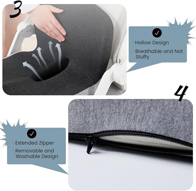 Back and Seat Cushion,Truck Seat Cushion for Long Driving,Ergonomic Non Slip Memory Foam Seat Skin with Back Support,L-Shaped Lumbar Support,Breathable & Machine-Washable,for Car,Office,Home