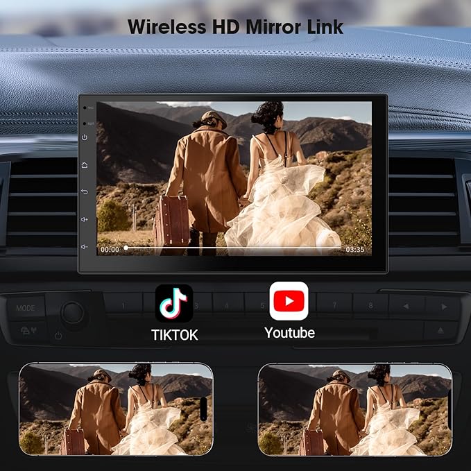 Wireless CarPlay Screen for Car & Android Auto Head Unit - Touchscreen 7 Inch Double Din Car Stereo with Backup Camera for All Cars (2+32GB NO Camera)