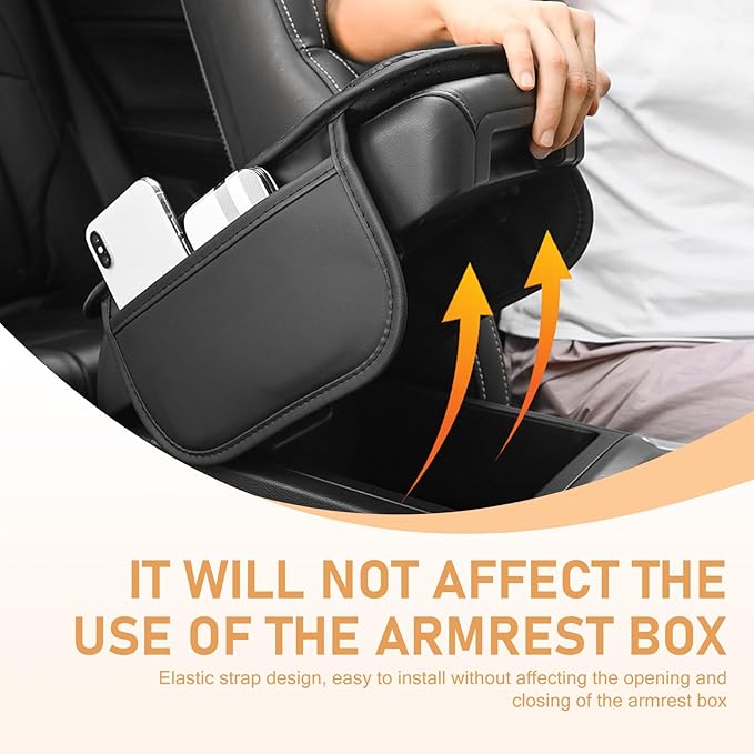 Car Center Console Pad, Leather Car Armrest Box Pad Cover, Vehicle Armrest Protector Cushion with 2 Storage Bags, Universal Arm Rest Pad for Car Interior Accessories Protect (Gray)