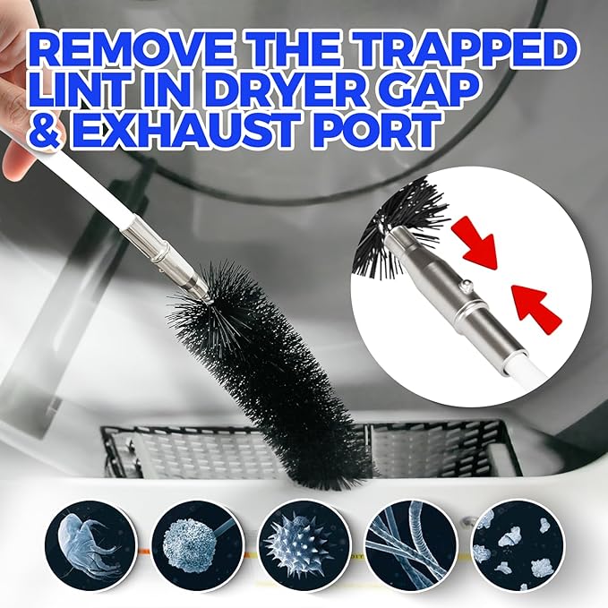 Holikme 32 Feet Dryer Vent Cleaner Kit, Upgrade Flexible Lint Brush with Drill Attachment, Extends Up to 32 Feet for Easy Cleaning,Use with or Without a Power Drill