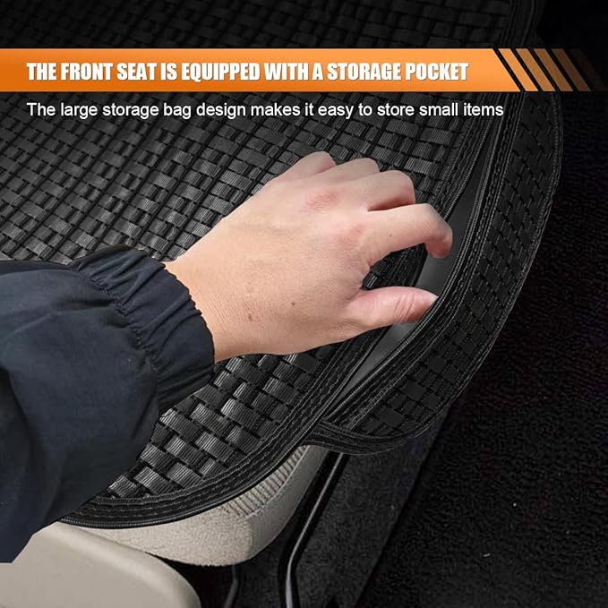 2PCS Ice Silk Car Seat Cushion, Breathable Cooling Anti-Slip Car Seat Protector Cushion with Storage Pocket, Universal Comfort Front Drivers Seat Cover Pad for Cars SUV Truck Interior (Black)